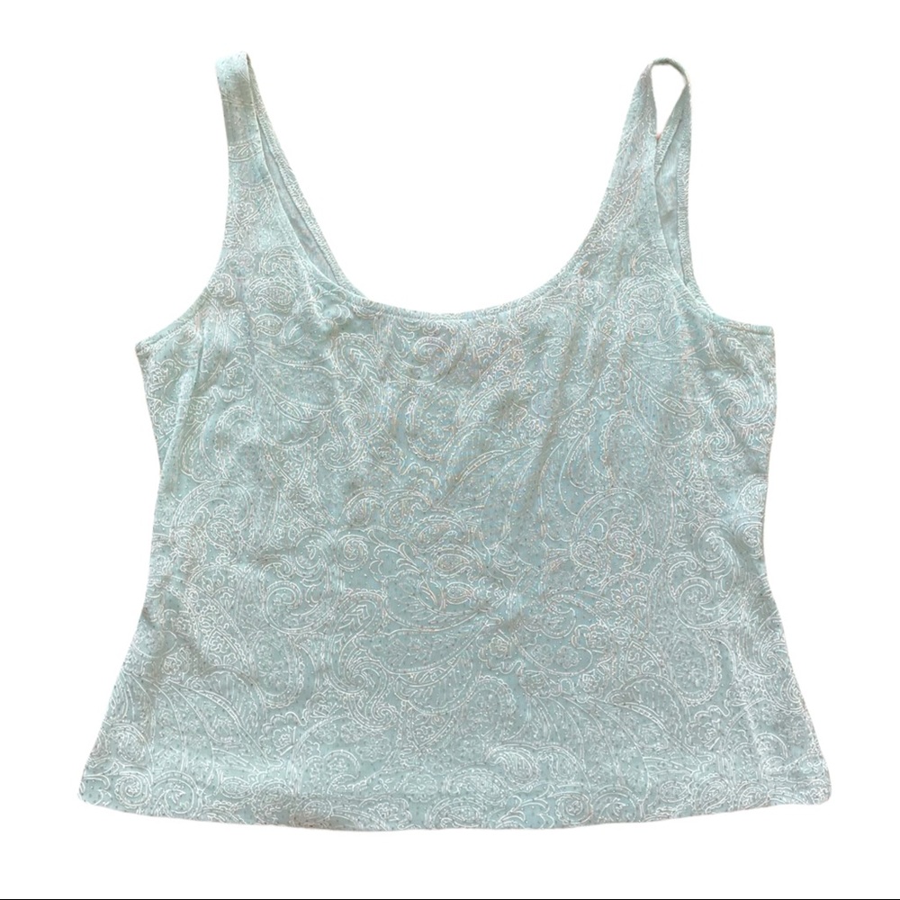VINTAGE 90s ALEX EVENINGS SPARKLY BABY BLUE PAISLEY TOP size xl